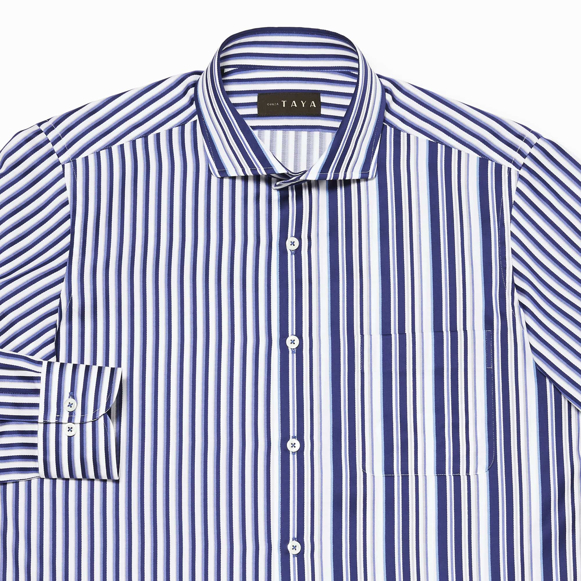 長袖 綿シャツ/パネルストライプ(M)