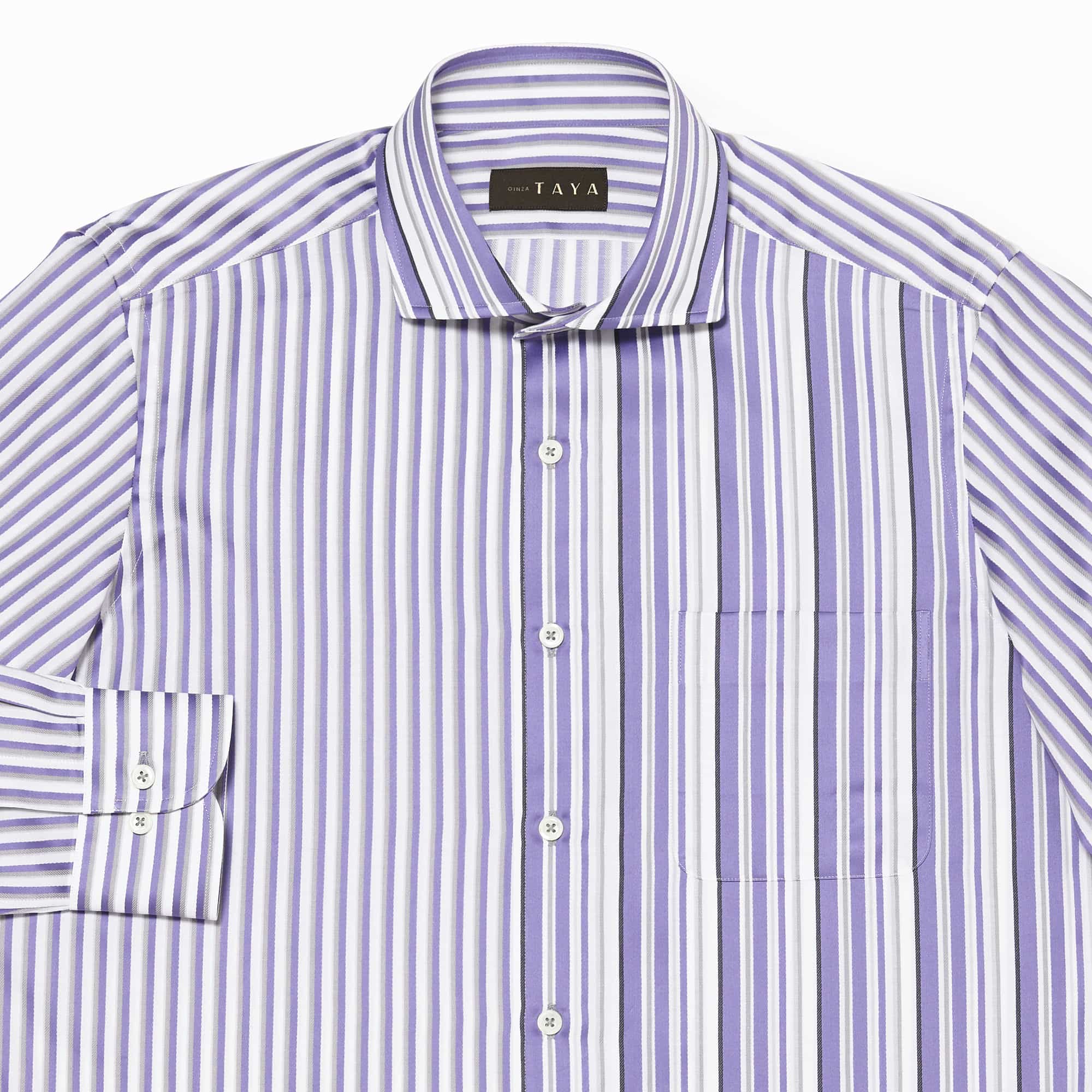 長袖 綿シャツ/パネルストライプ(M)