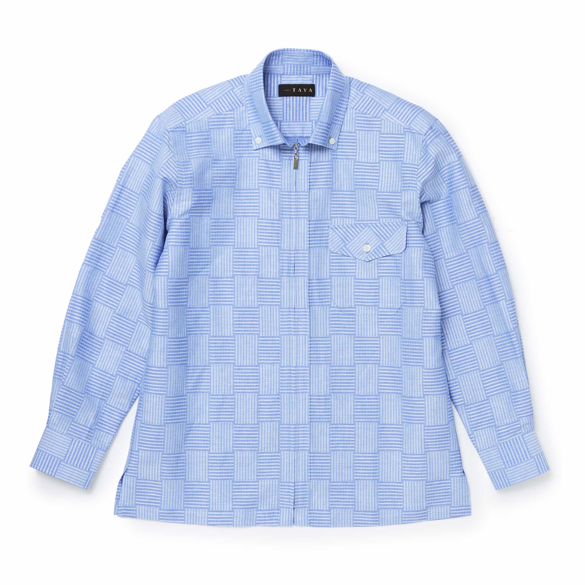 長袖 麻×綿シャツ/ジップアップシャツ