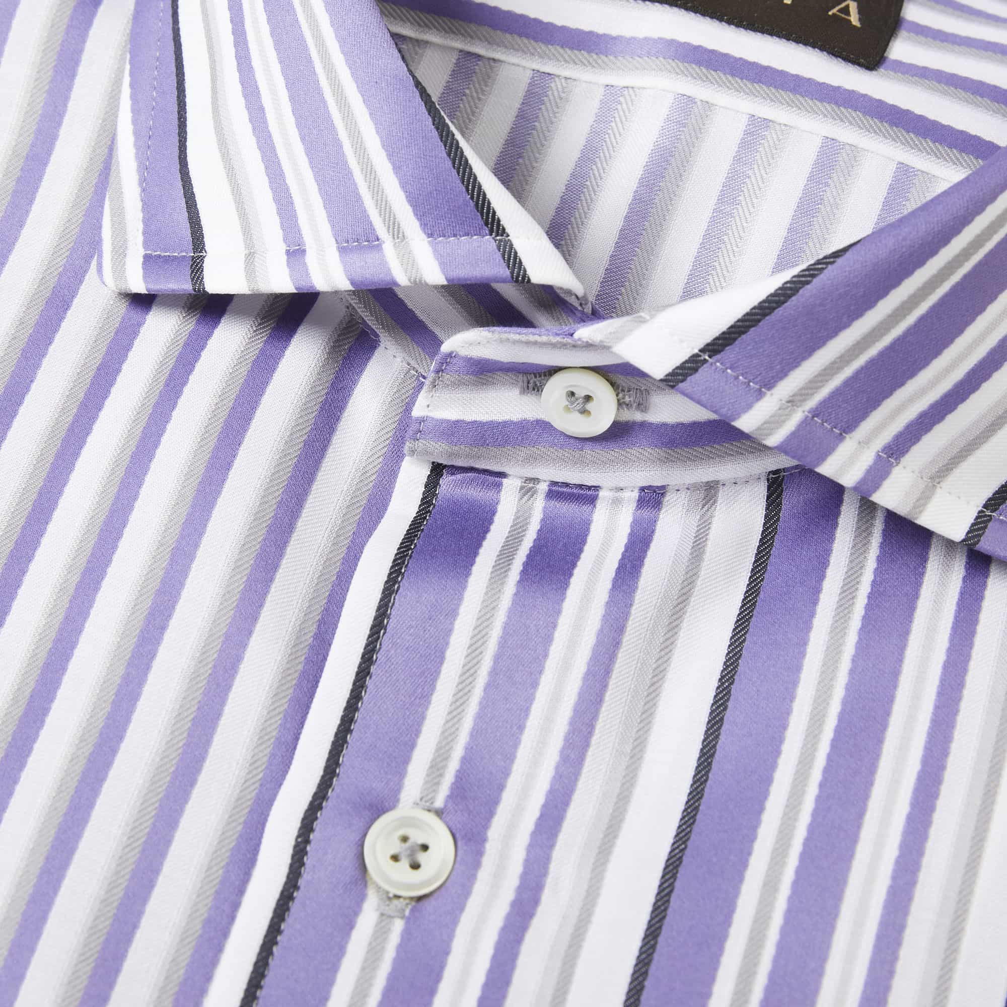 長袖 綿シャツ/パネルストライプ(M)