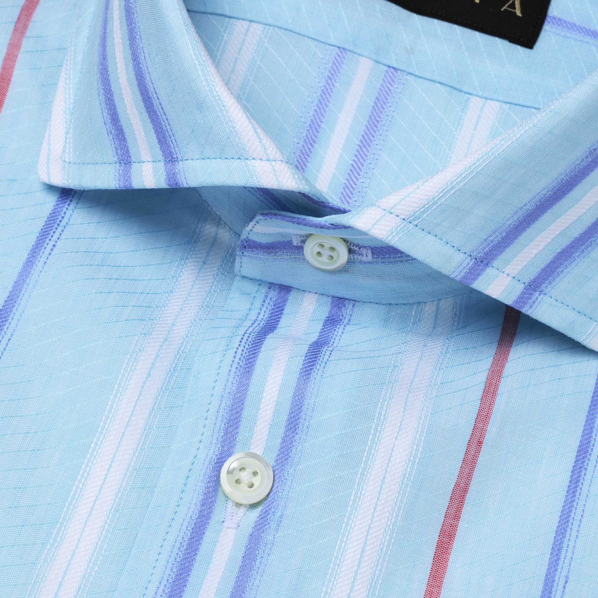 長袖 麻×綿シャツ/マルチストライプ