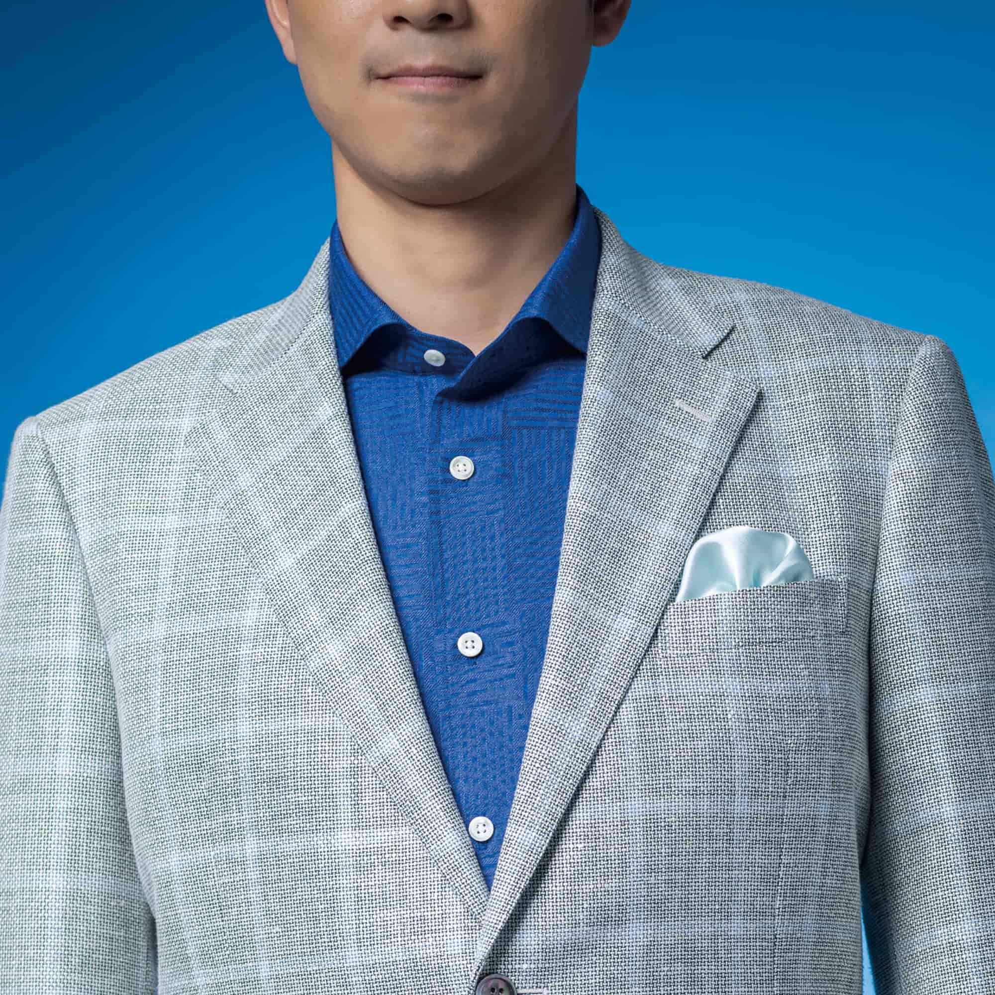 長袖 麻×綿シャツ/無地シャツ