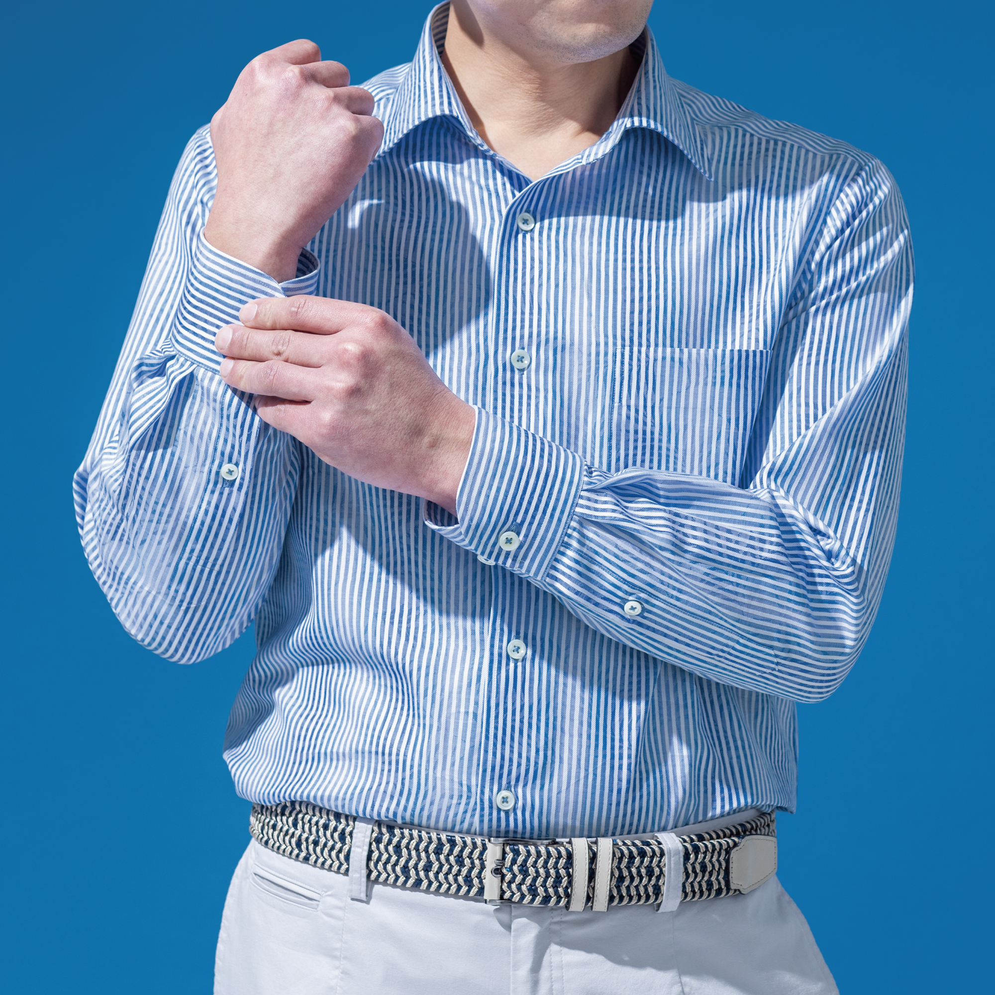 長袖　綿シャツ/パームシェード(M)