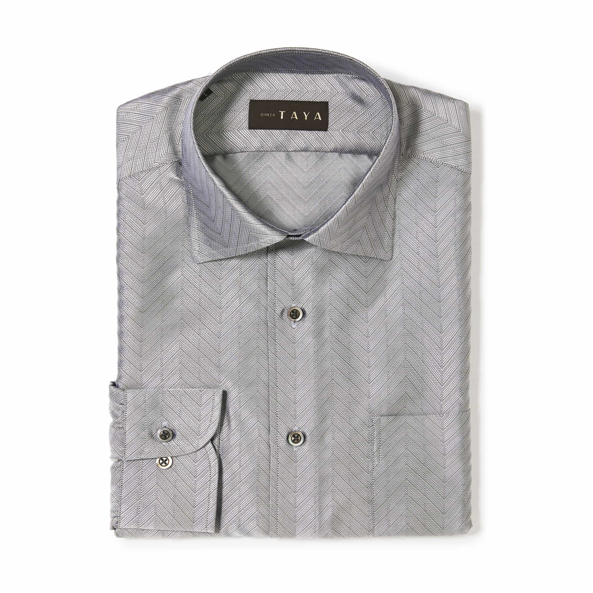 長袖 シルクシャツ/シェブロン(M)