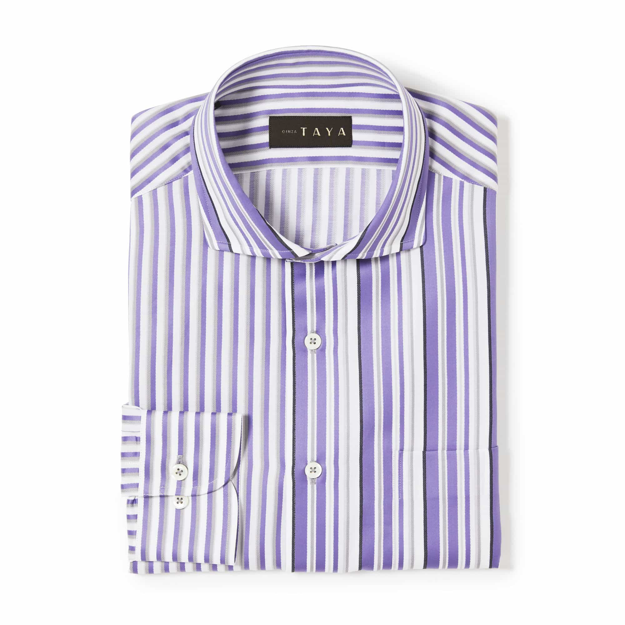 長袖 綿シャツ/パネルストライプ(M)