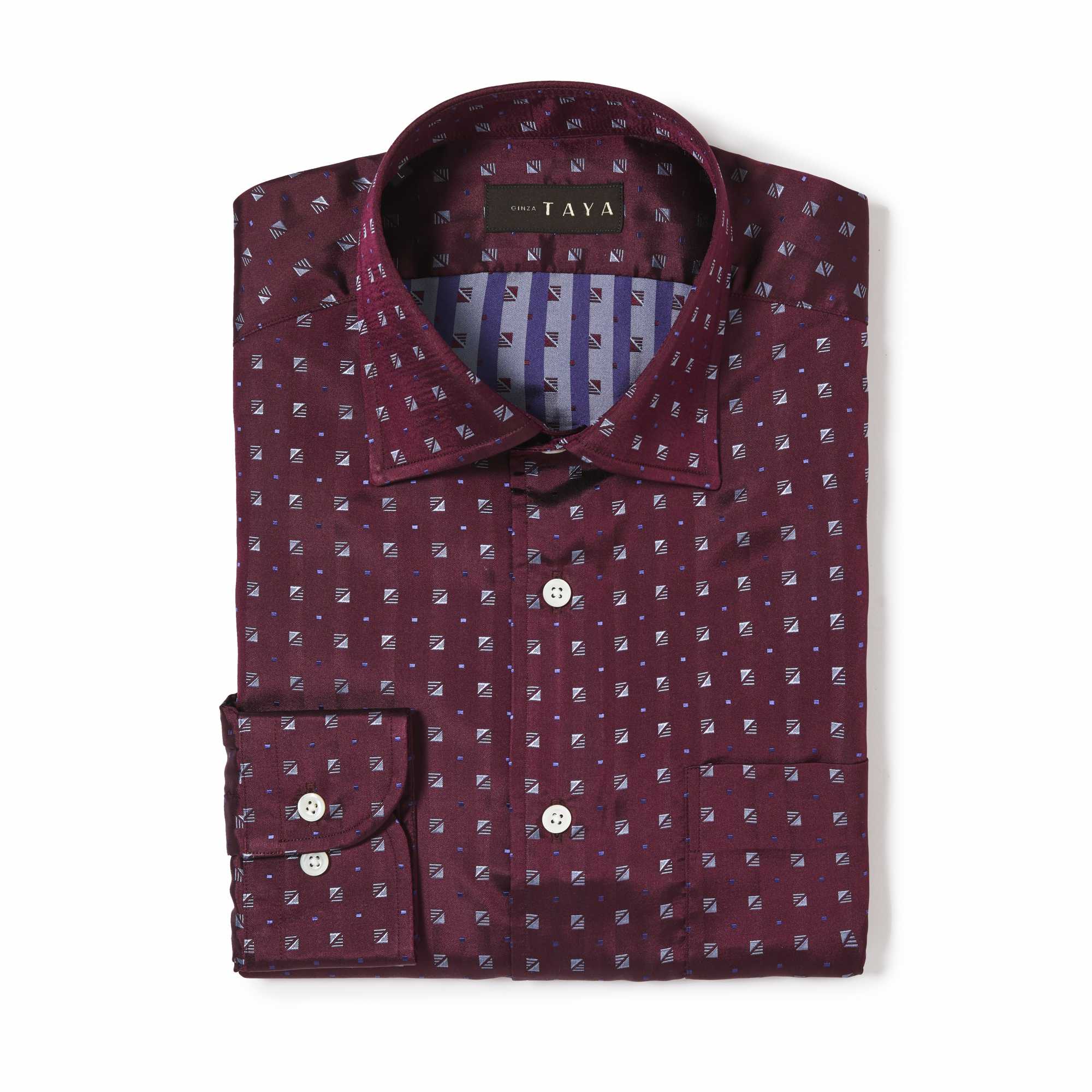 長袖　シルクシャツ/ハーフスクエア(L)