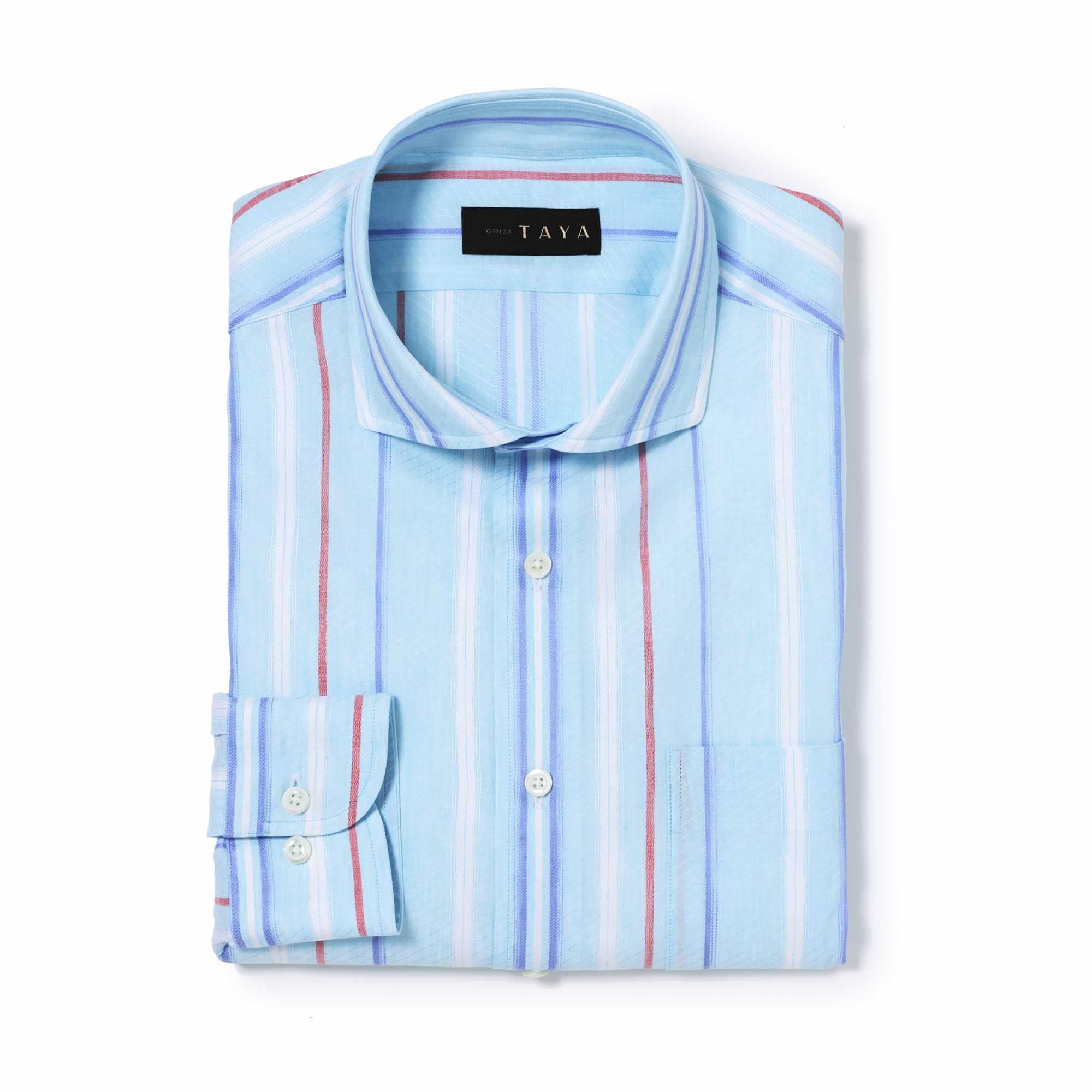 長袖 麻×綿シャツ/マルチストライプ