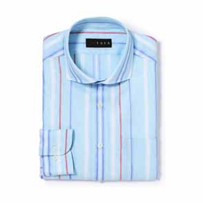 長袖 麻×綿シャツ/マルチストライプ