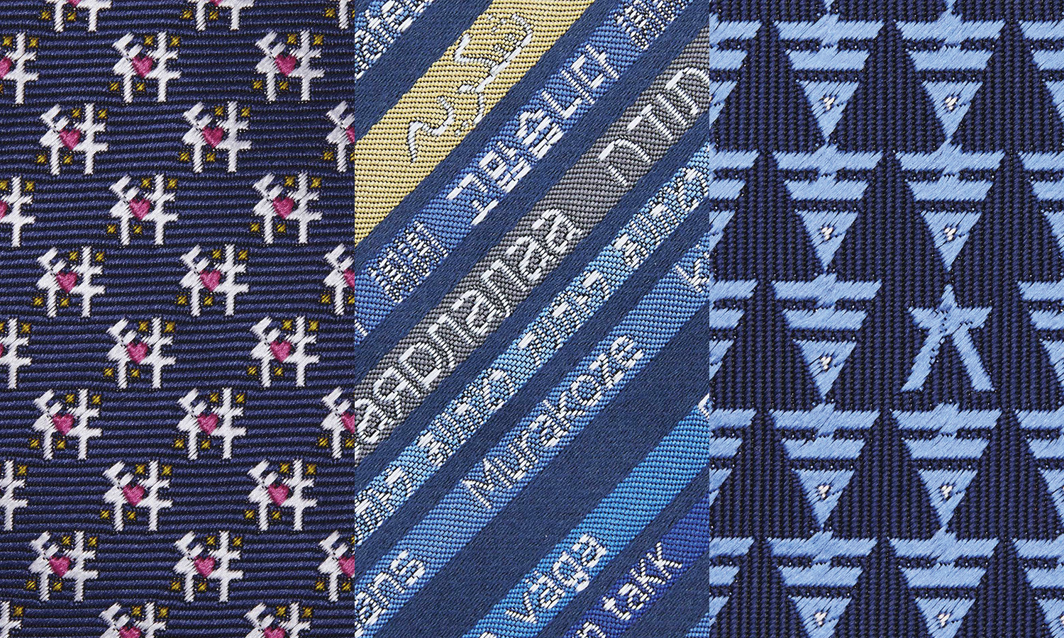 メッセージ柄ネクタイの生地の写真