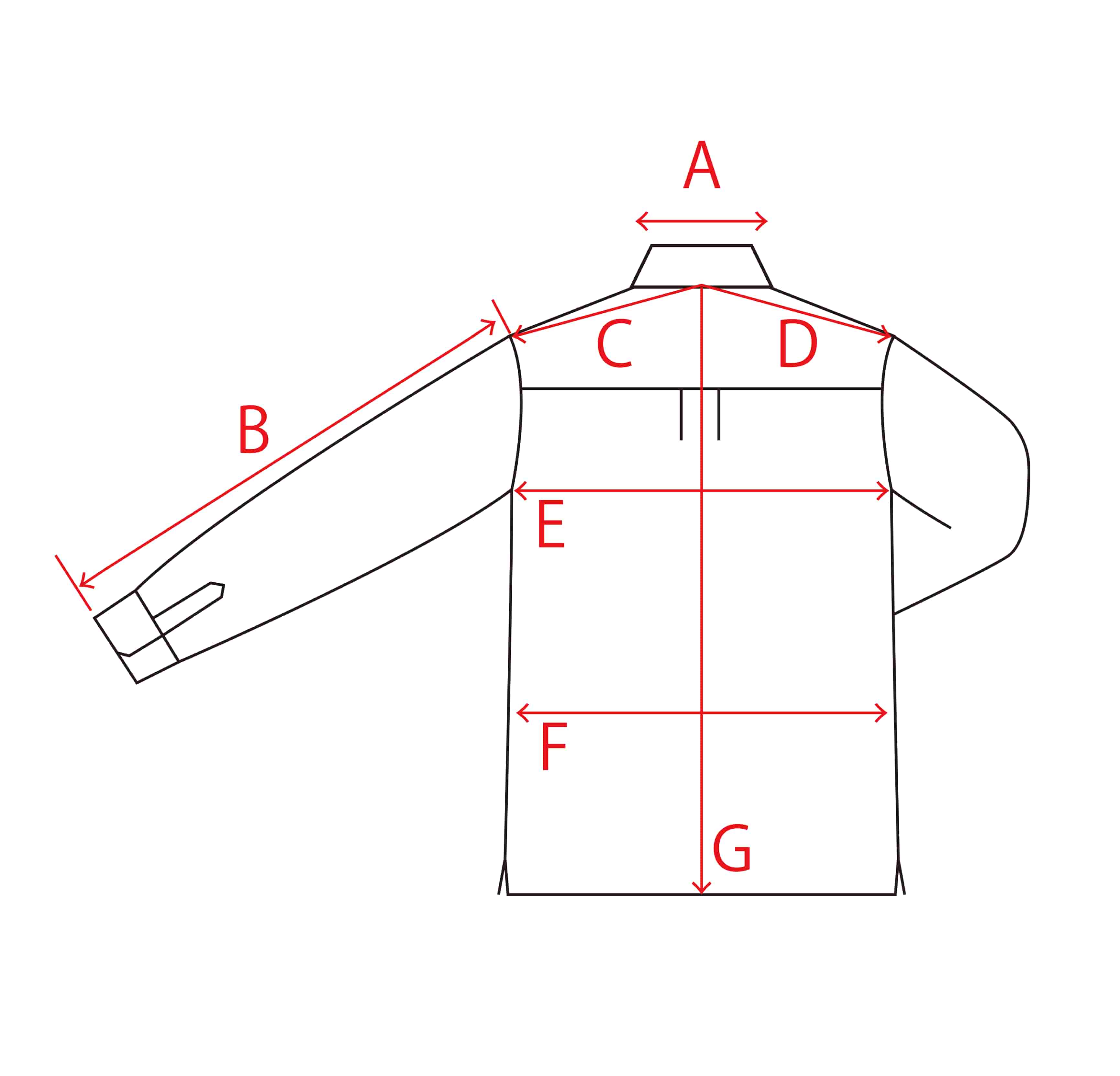 長袖・フロントZIP寸法詳細（絵型）