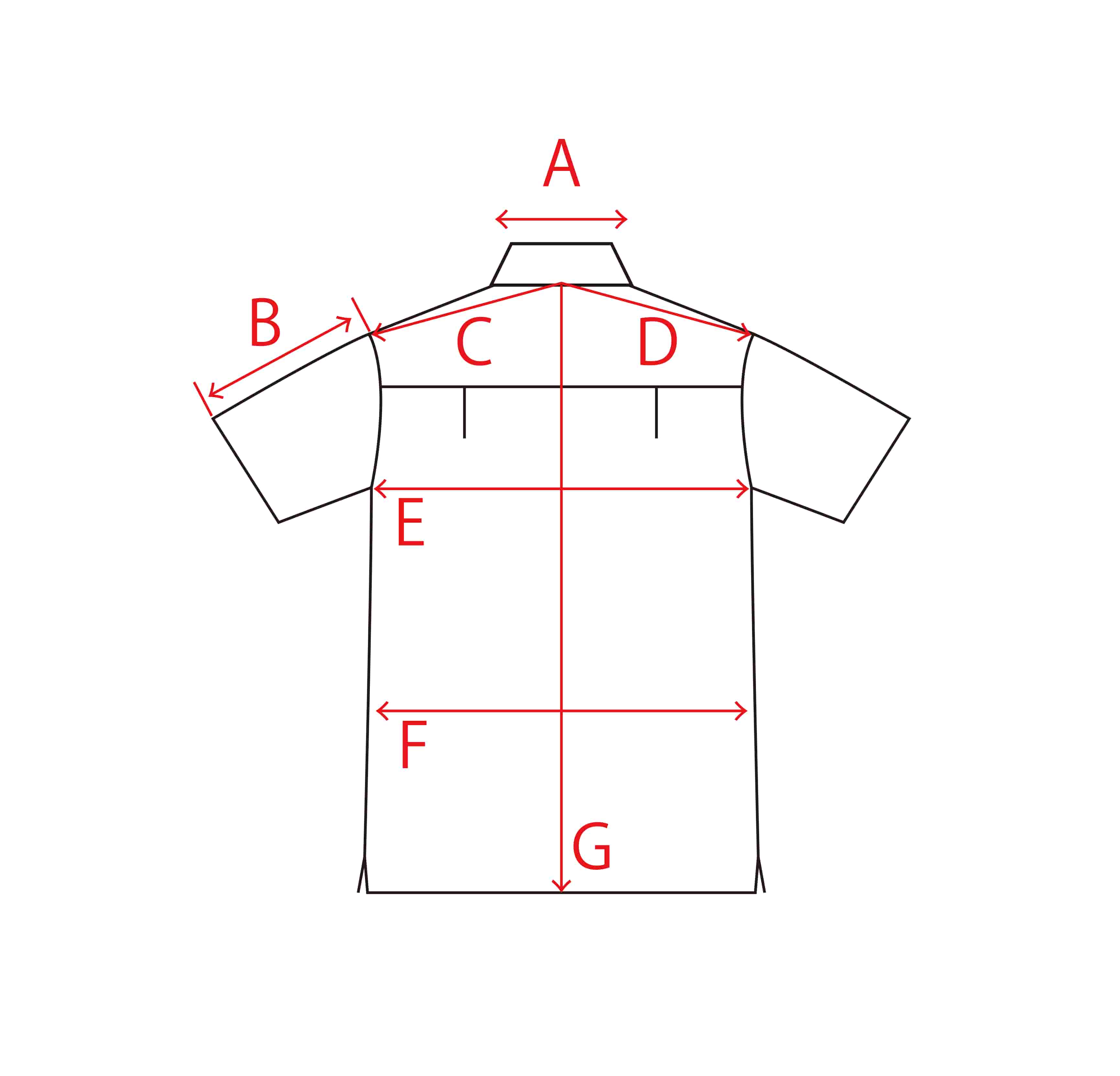 半袖通常・裾スクエア寸法詳細（絵型）